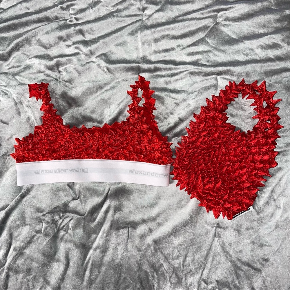 ALEXANDER WANG LOGO ELASTIC BAND BRA IN SHIBORI SATIN & EXPANDABLE SHIBORI BAG